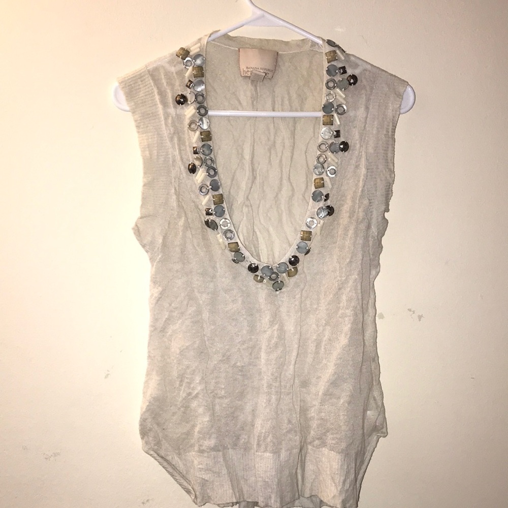 BANANA REPUBLIC HERITAGE BEAD ORGANIC KNIT TOP XXS